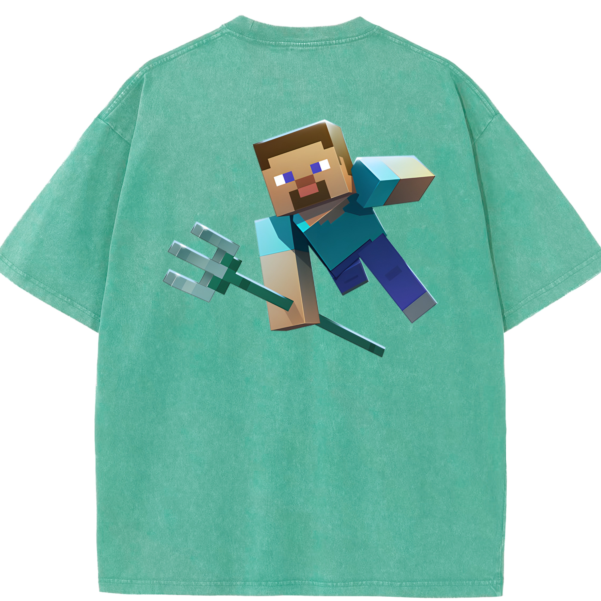 （画像用） マインクラフト ブロックの世界 Minecraft MC Block world 綿100% ヴィンテージ風 半袖Tシャツ（背面プリント）